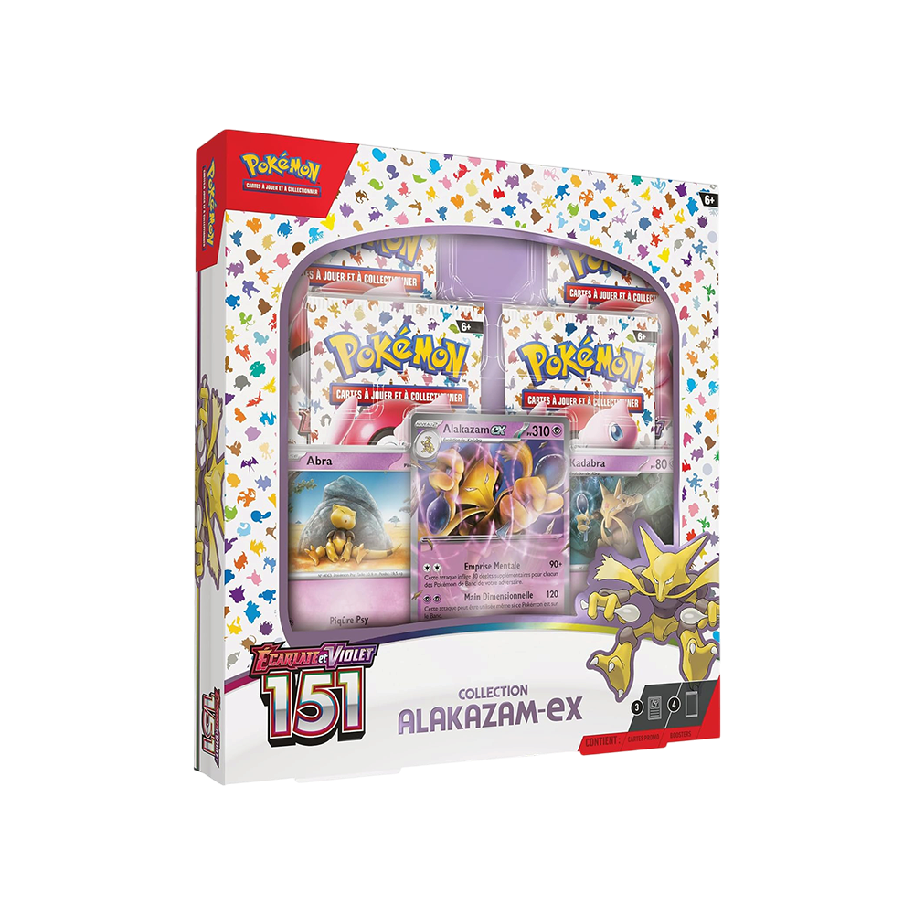 Coffret We Have It Pokémon Écarlate et Violet 151 Alakazam-ex contenant 4 boosters et 3 cartes promotionnelles