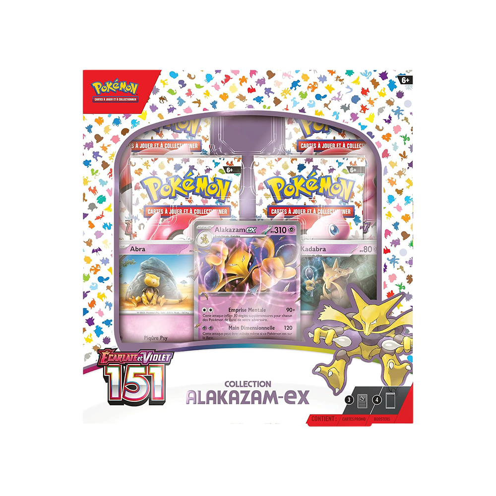 Coffret We Have It Pokémon Écarlate et Violet 151 Alakazam-ex avec 4 boosters et 3 cartes promotionnelles