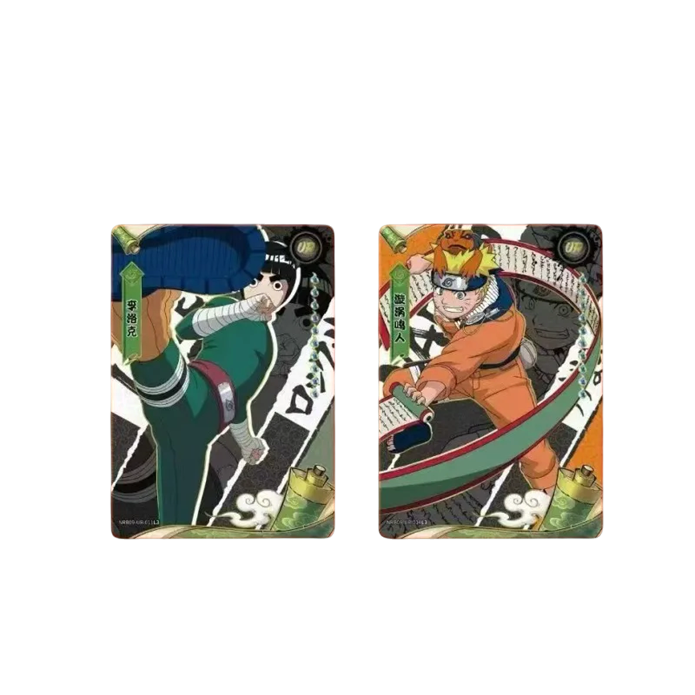 Cartes Naruto Kayou T2W9 de la marque We Have It illustrant Rock Lee et Naruto Uzumaki avec des finitions brillantes