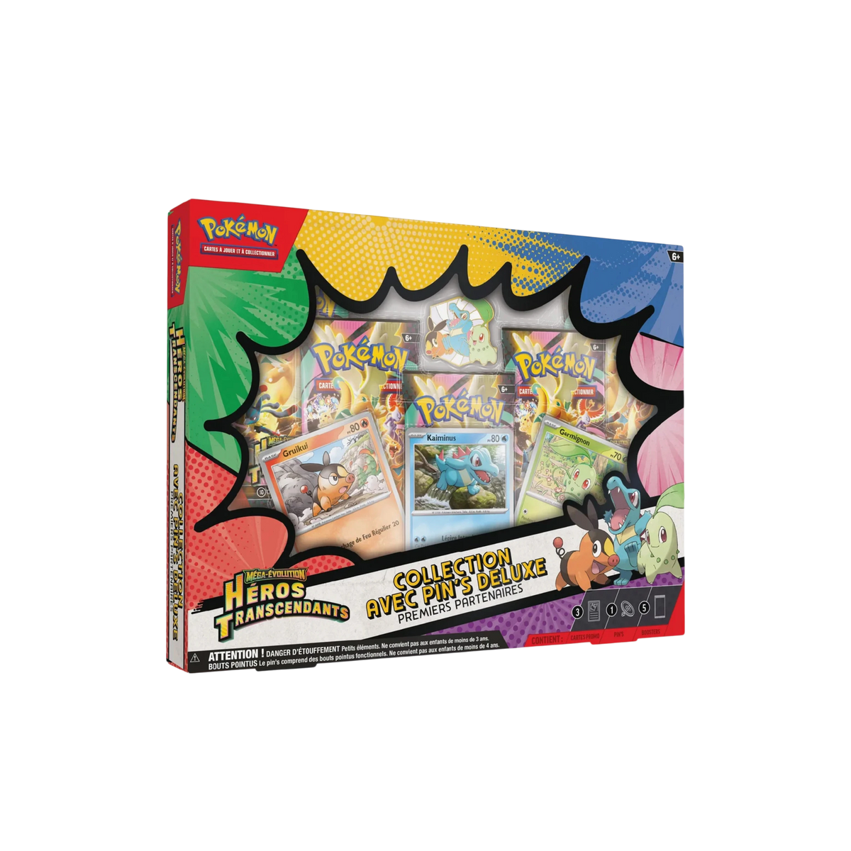 Coffret We Have It Pokémon Héros Transcendants avec 5 boosters, 3 cartes promo et un pin's Deluxe