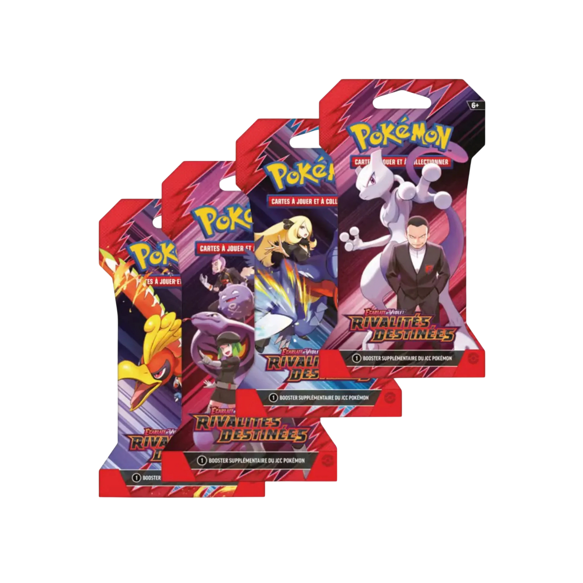 We Have It lot de 4 boosters Pokémon Rivalités Destinées EV10 en français avec illustrations de Mewtwo et Cynthia