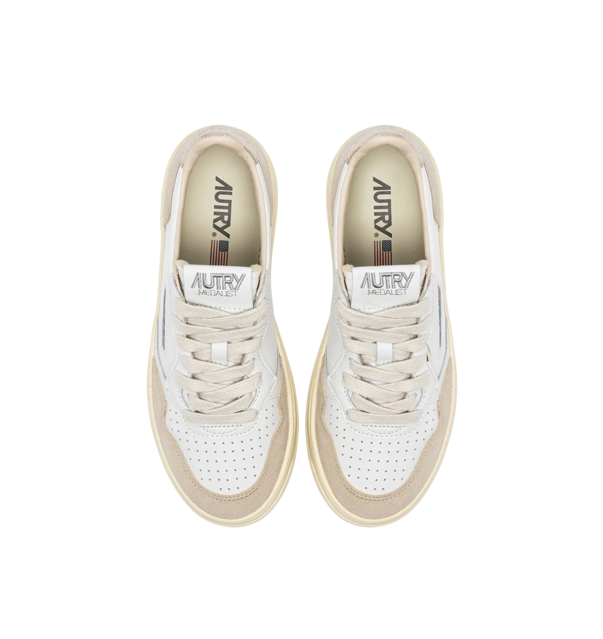BASKETS AUTRY MEDALIST LOW EN CUIR ET DAIM BLANC ET OR