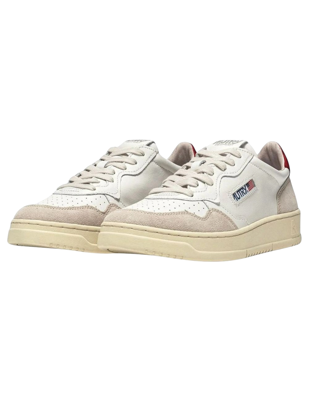 Baskets Autry Medalist LS41 Cuir Daim Blanc rouge Mixte Unisexe