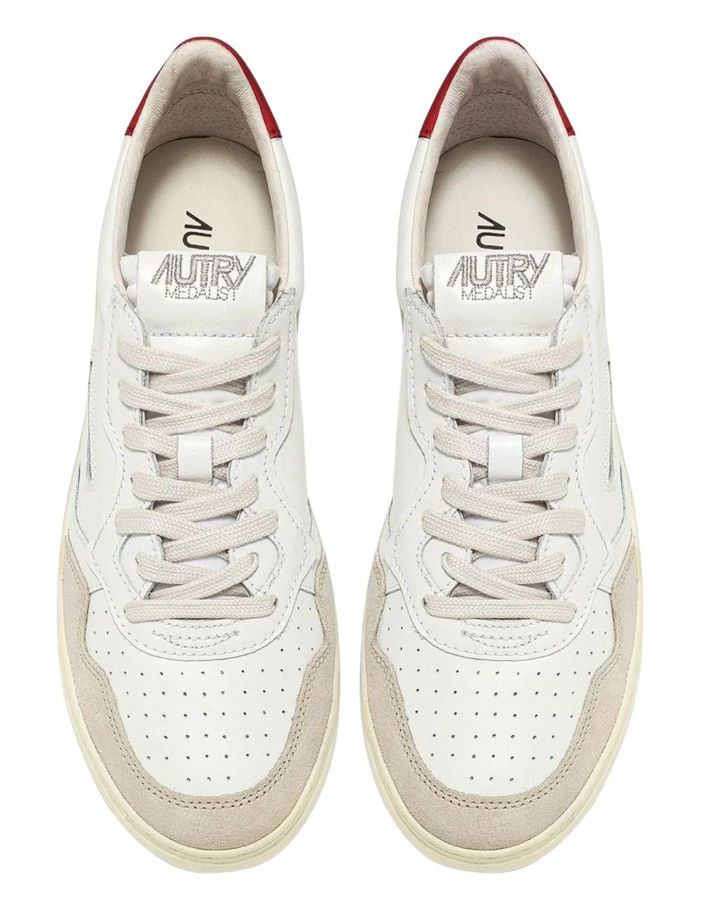 Baskets Autry Medalist LS41 Cuir Daim Blanc rouge Mixte Unisexe