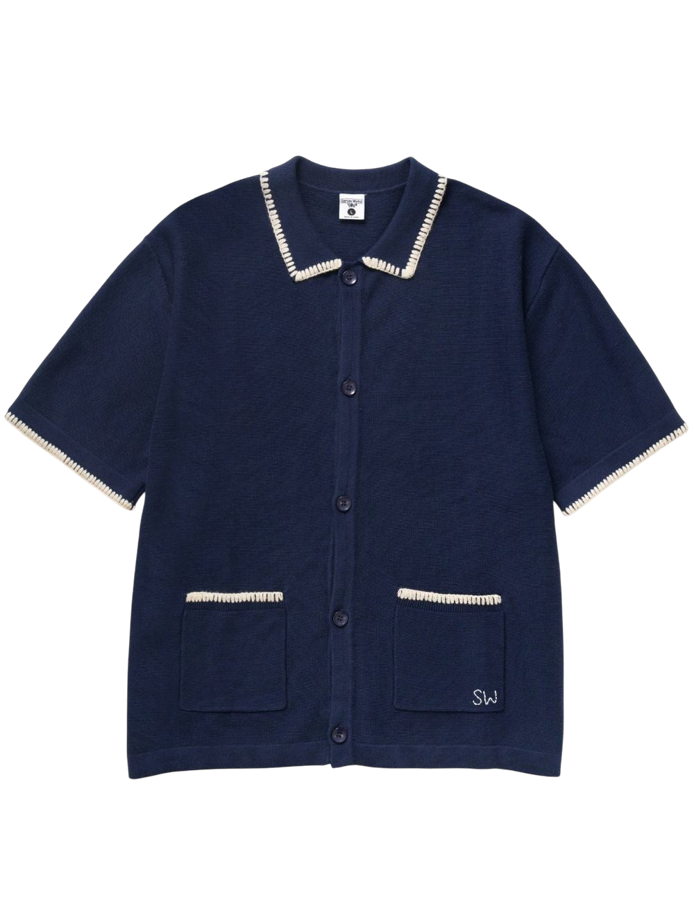 Polo Service Works Blanket Stitch Knit Navy Maille Coupe Regular Unisexe