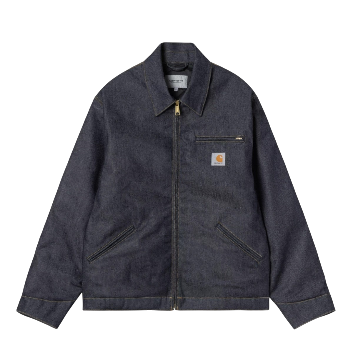 Veste We Have It Carhartt WIP OG Detroit en denim de coton bleu rigide avec fermeture zippée et poche poitrine