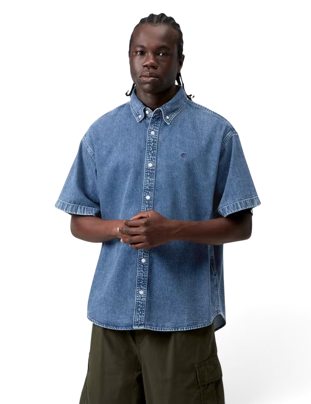 Chemise Carhartt WIP S/S Lucas Shirt Bleu (Blue/White Stripe) 100% coton pour homme