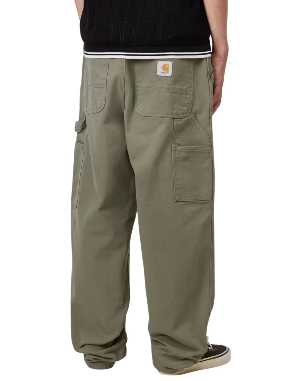 Pantalon Carhartt WIP Single Knee Pant Vert (Kaki, teint en pièce) en toile de coton robuste pour homme