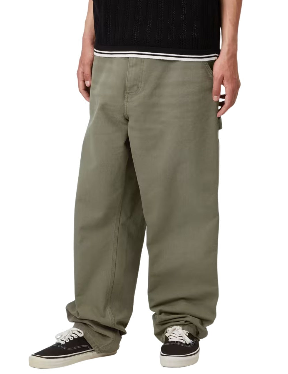 Pantalon Carhartt WIP Single Knee Pant Vert (Kaki, teint en pièce) en toile de coton robuste pour homme