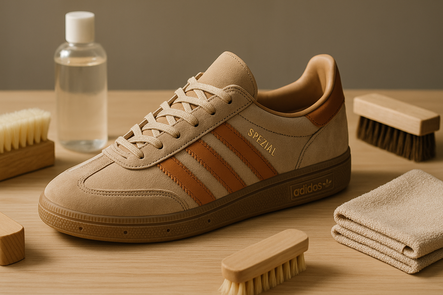 A collection sneaker being carefully cleaned and maintained, showing attention to detail and care.