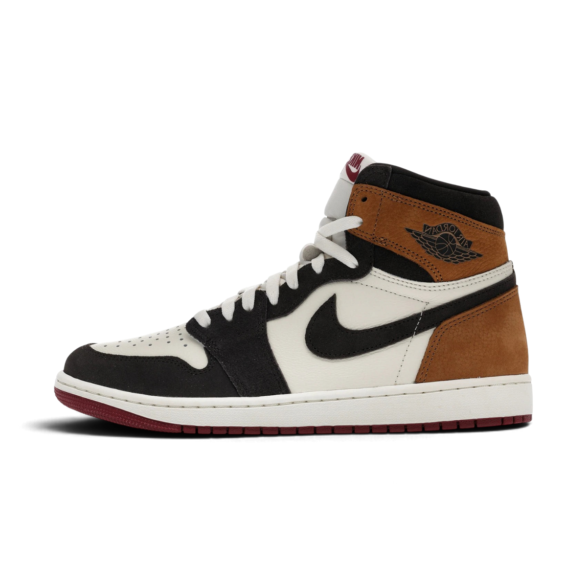 Baskets We Have It Air Jordan 1 Retro High OG Love Letter en cuir marron, blanc et noir avec détails rouge