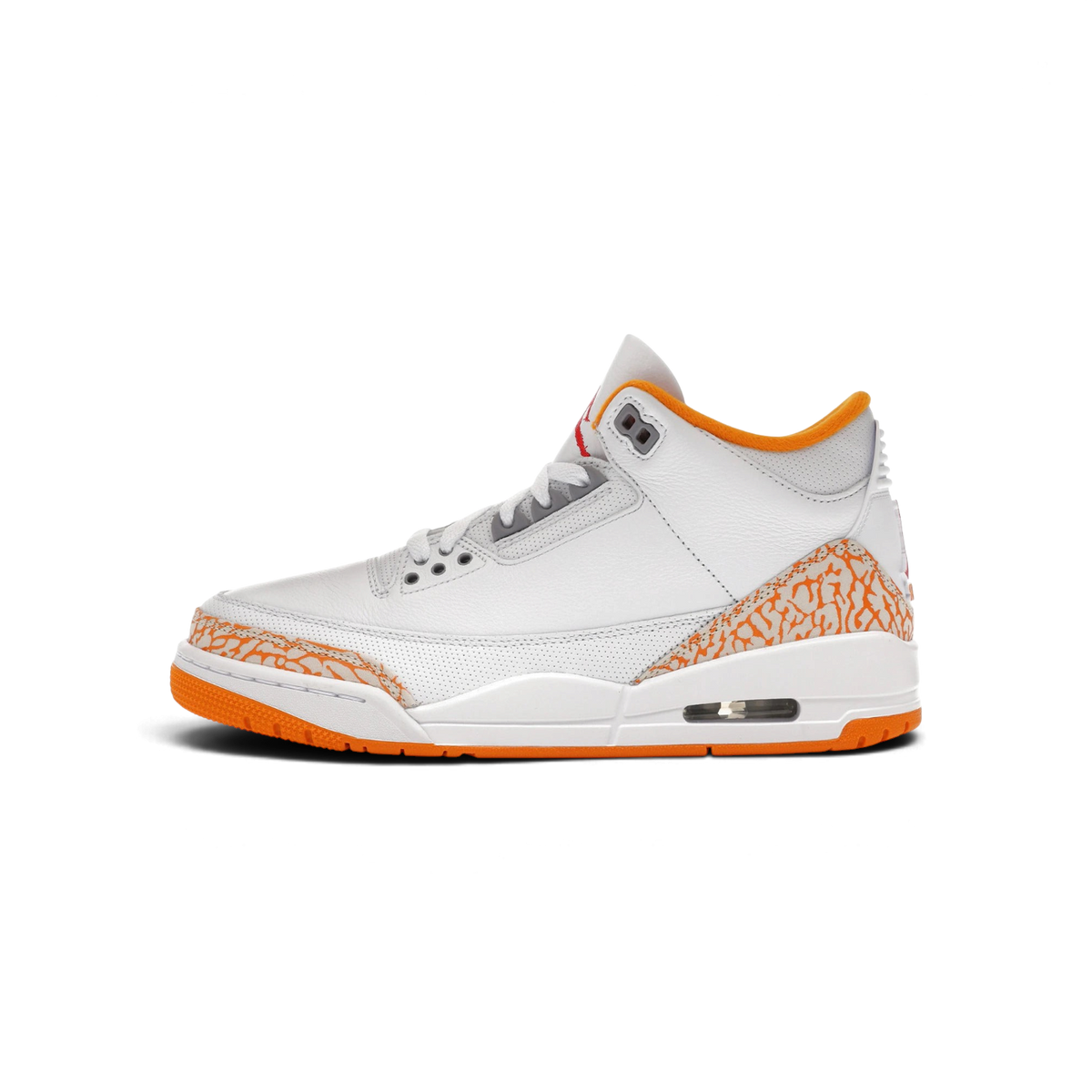 We Have It Air Jordan 3 Retro Orange Citrus pour femme en cuir blanc avec détails orange et motif éléphant gris