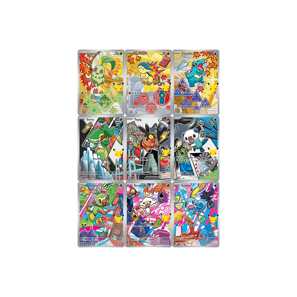 Neuf cartes promo Pokémon de départ du coffret We Have It Premiers Partenaires Série 2 avec illustrations colorées