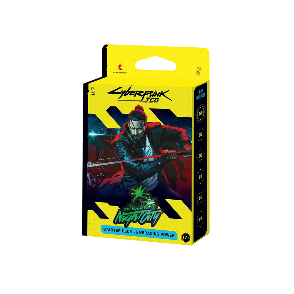 Boîte de deck de démarrage Embracing Power pour le jeu de cartes Cyberpunk TCG par We Have It, avec illustration