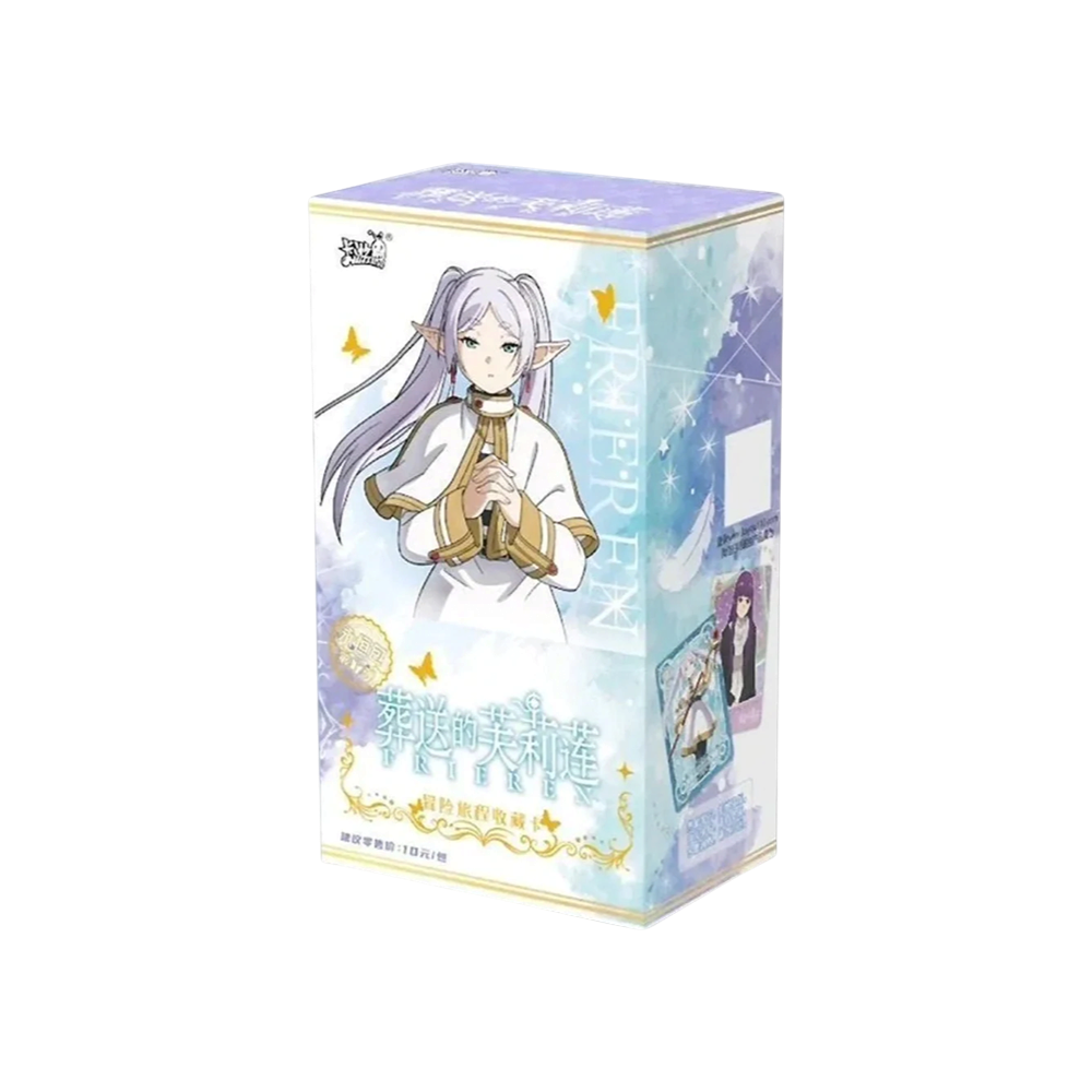 Boîte de display We Have It Frieren Kayou en chinois avec illustration du personnage Frieren sur fond violet