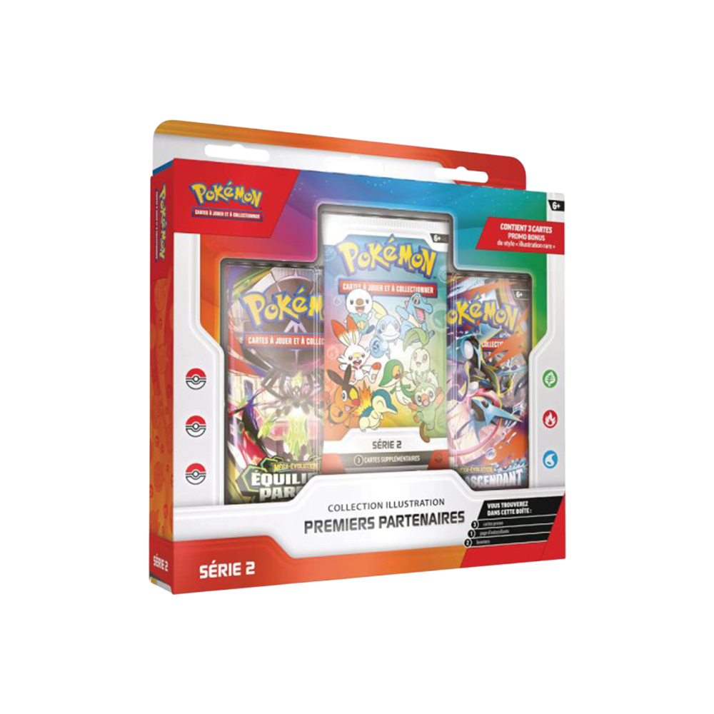 Coffret We Have It Pokémon Premiers Partenaires Série 2 avec trois boosters et cartes promotionnelles en français