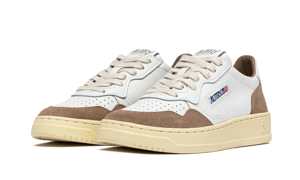 Autry Medalist Low in White Leather and Antelope Suede