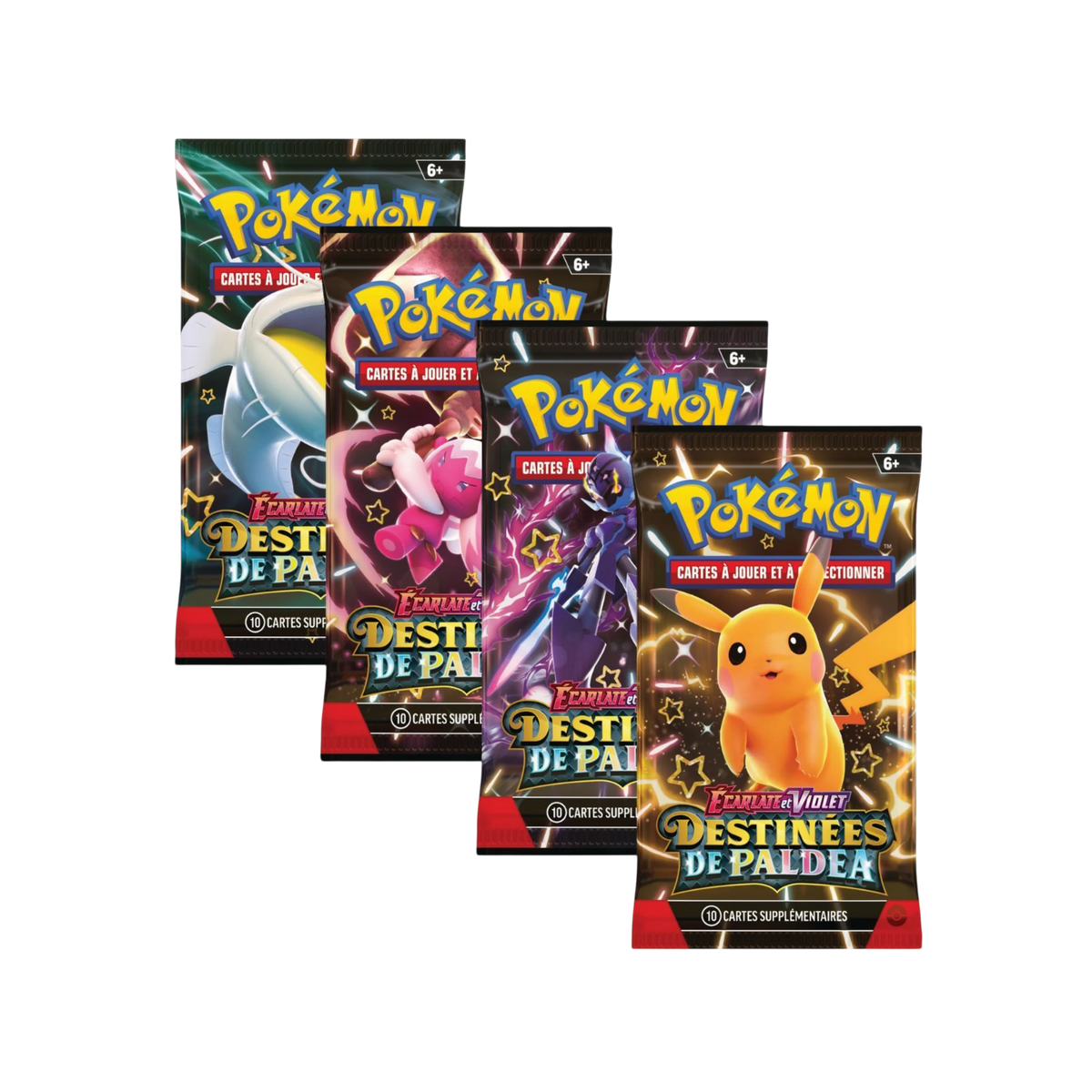 We Have It bundle de 6 boosters Pokémon Destinées de Paldea EV4.5 en français avec illustrations de Pokémon shiny