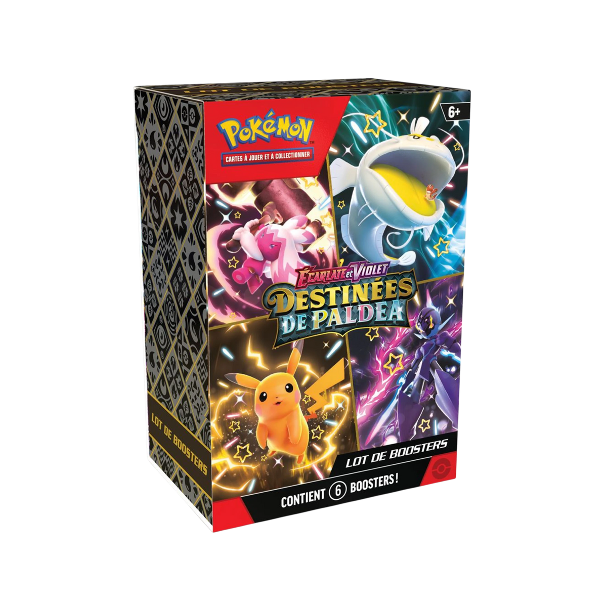 Bundle de 6 boosters Pokémon Destinées de Paldea EV4.5 en français, boîte scellée We Have It avec Pikachu