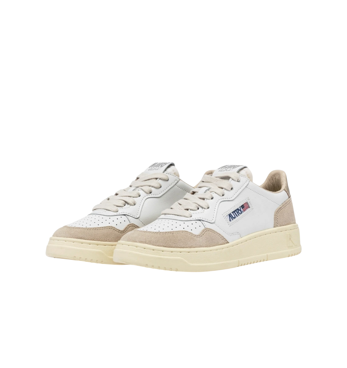 BASKETS AUTRY MEDALIST LOW EN CUIR ET DAIM BLANC ET OR
