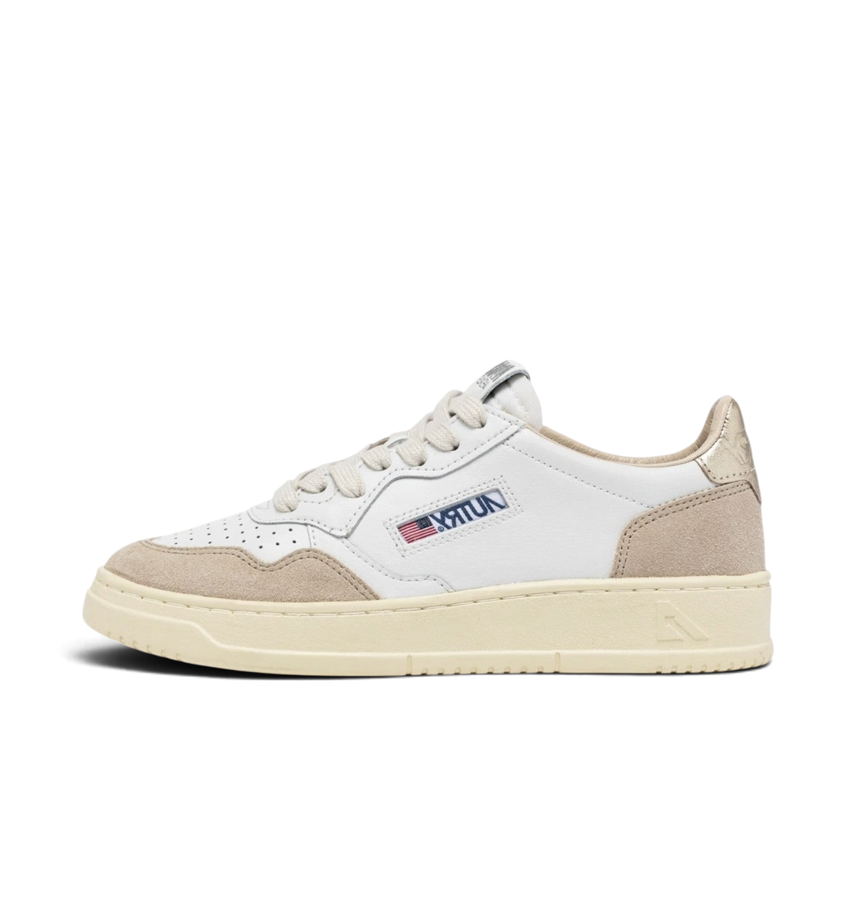 BASKETS AUTRY MEDALIST LOW EN CUIR ET DAIM BLANC ET OR