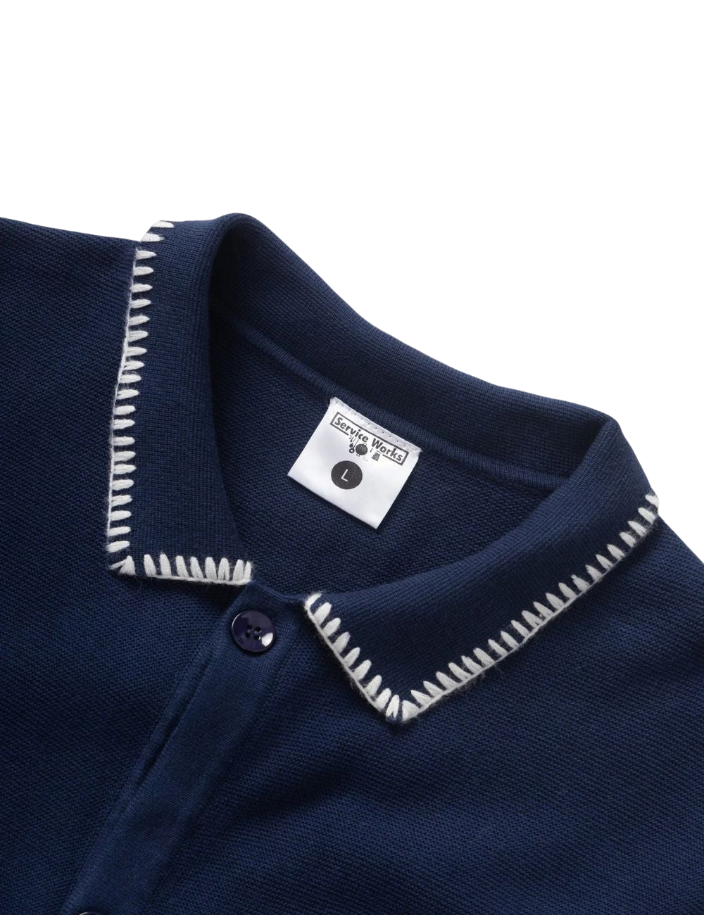 Polo Service Works Blanket Stitch Knit Navy Maille Coupe Regular Unisexe