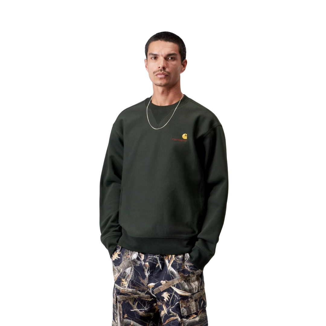 SWEATSHIRT CARHARTT WIP AMERICAN SCRIPT SWEATSHIRT VERT (RAVEN) POUR HOMME