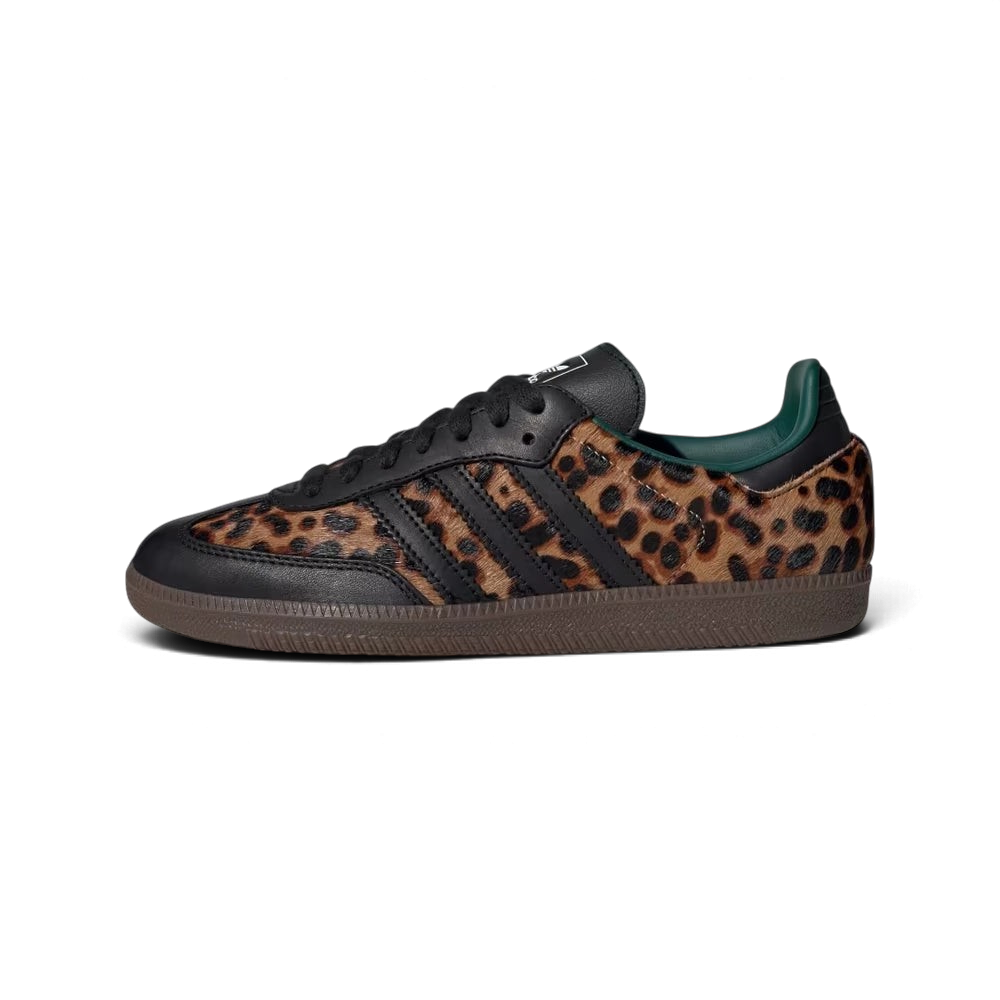 Baskets We Have It adidas Samba OG pour femme en cuir noir avec empiècements à motif léopard et semelle gomme