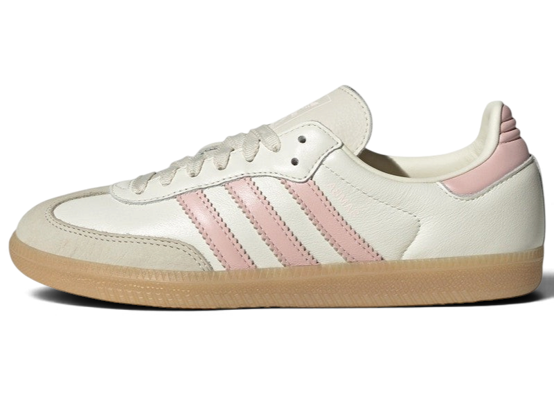 Baskets We Have It adidas Samba OG en cuir blanc cassé avec bandes rose sable et semelle en gomme