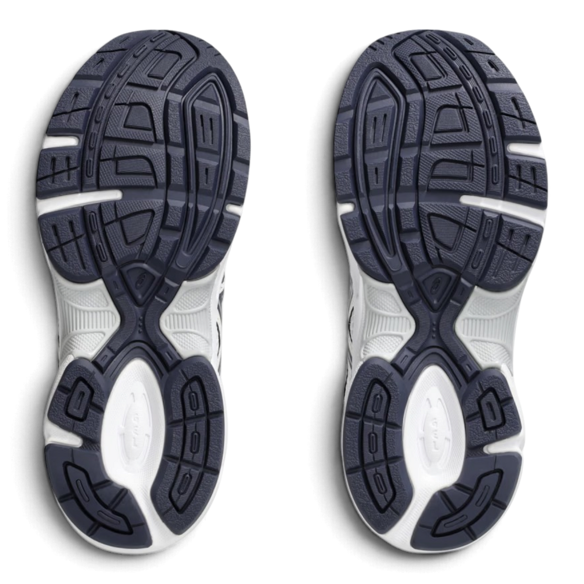 Semelles extérieures des baskets We Have It ASICS Gel-1130 White Midnight avec motif cranté noir et blanc