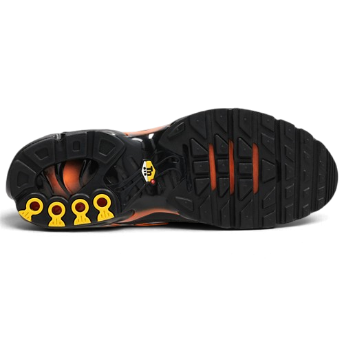 Semelle extérieure noire et orange de la basket Nike Air Max Plus Black Total Orange chez We Have It